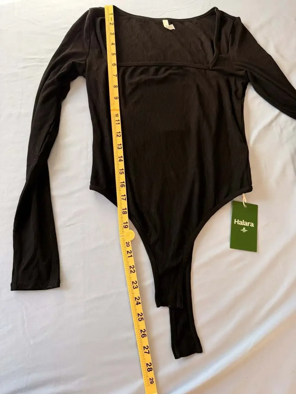 NWT Halara Ribbed Knit Square Neck Long Sleeve Bodysuit Black Size S